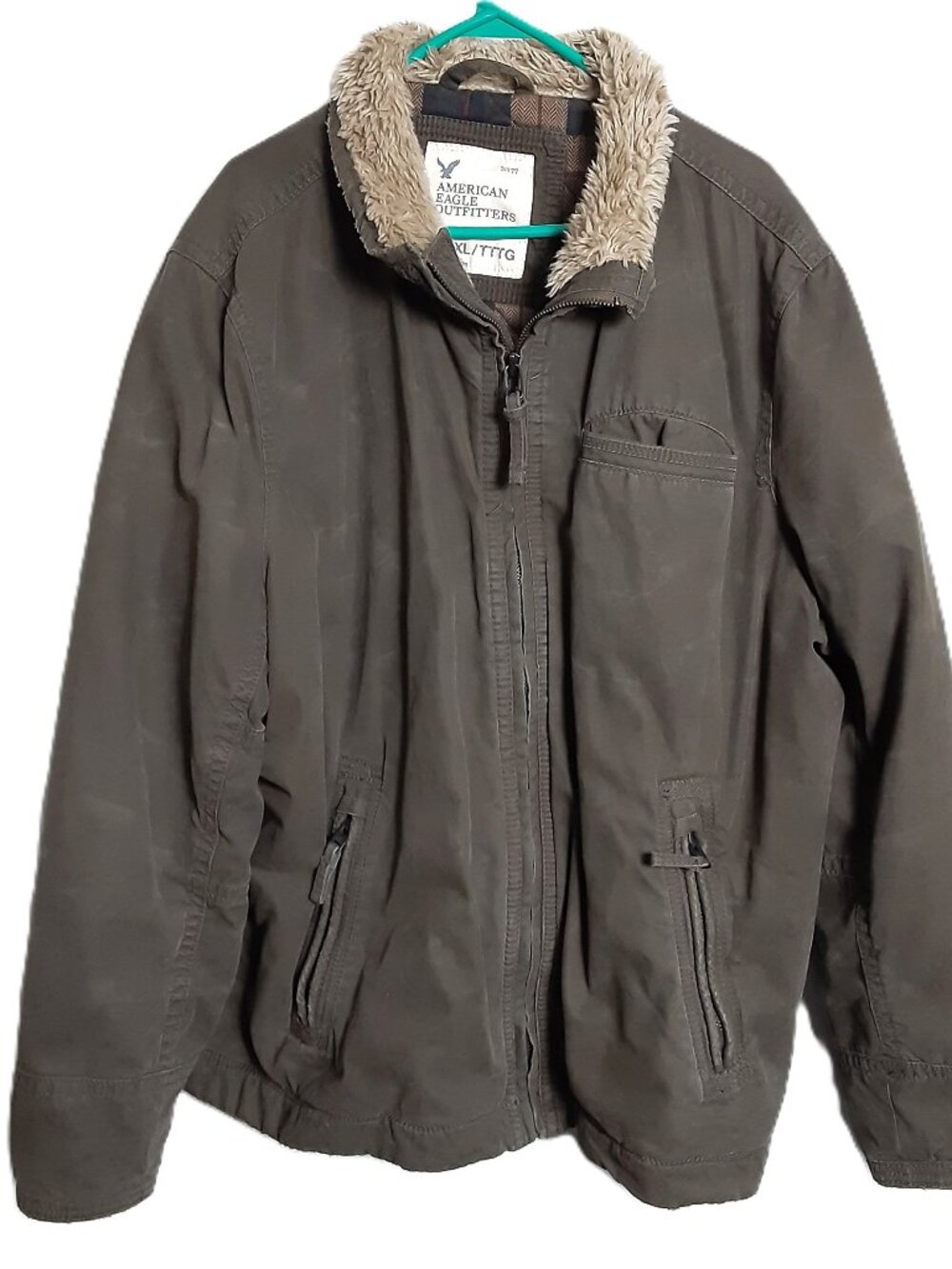 American Eagle Outfitters XXXL Jacket Pockets Fraying Faux Fur Collar ZipClosure